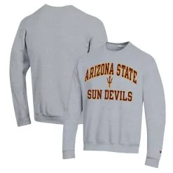 Champion Men's Heather Gray Arizona State Sun Devils High Motor Pullover Sweatshirt