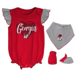 Outerstuff Girls Newborn & Infant Red/Heather Gray Georgia Bulldogs All The Love Bodysuit Bib & Booties Set
