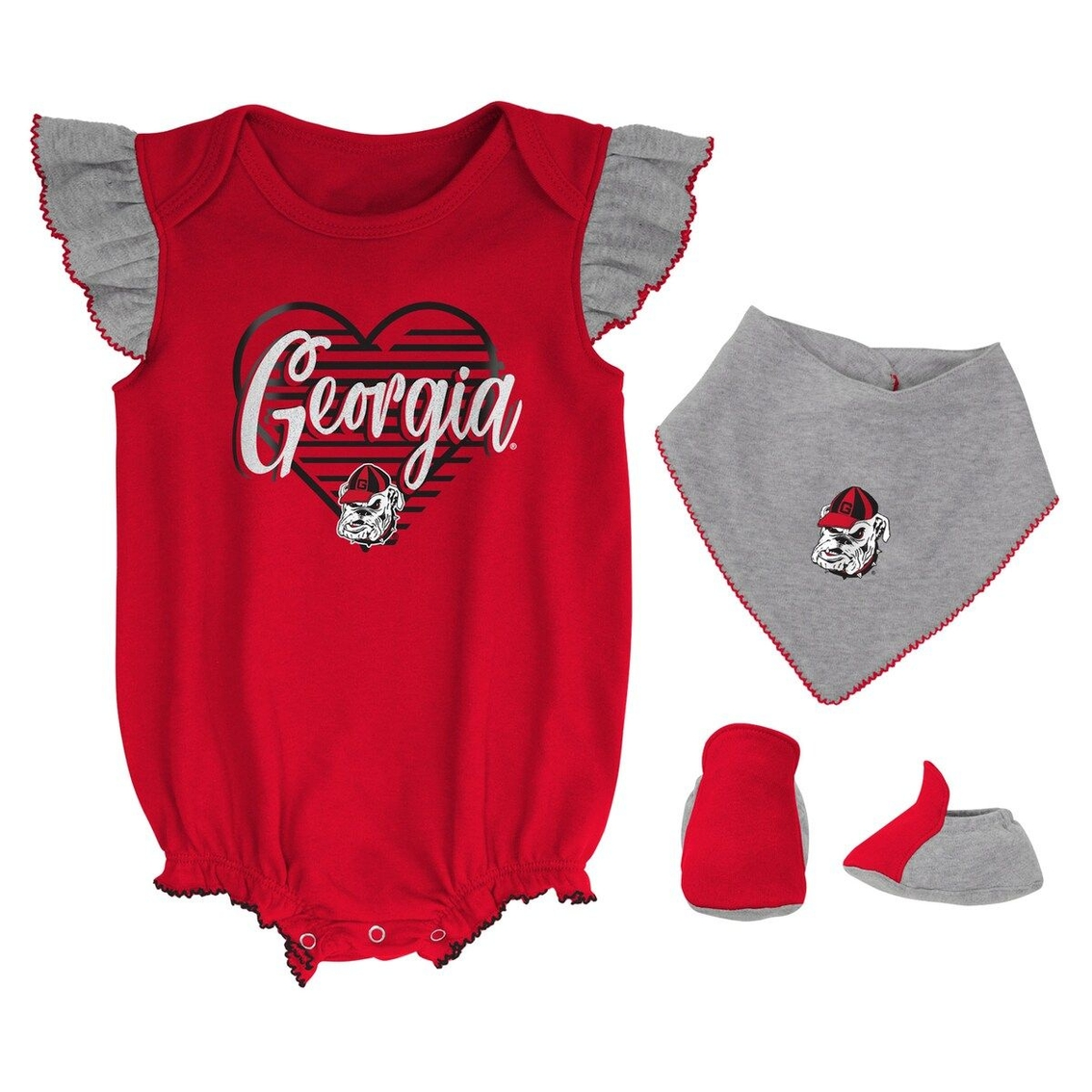 Outerstuff Girls Newborn & Infant Red/Heather Gray Georgia Bulldogs All The Love Bodysuit Bib & Booties Set 2 Outerstuff Girls Newborn & Infant Red/Heather Gray Georgia Bulldogs All The Love Bodysuit Bib & Booties Set - Image 2