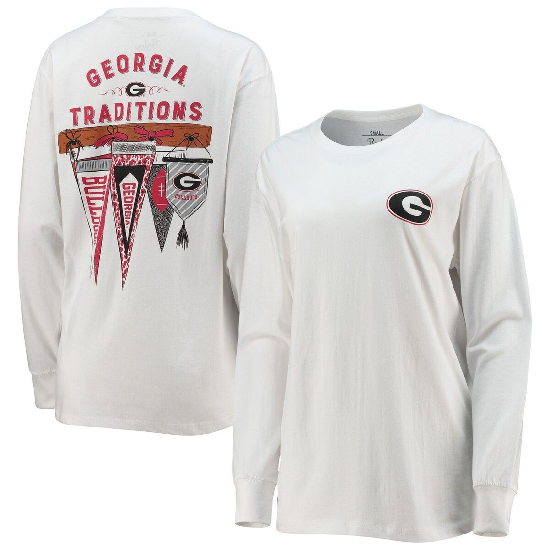 Pressbox Women's White Georgia Bulldogs Traditions Pennant Long Sleeve T-Shirt 2 Pressbox Women's White Georgia Bulldogs Traditions Pennant Long Sleeve T-Shirt - Image 2