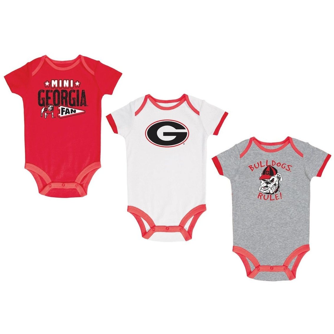 Champion Newborn & Infant Red/Heather Gray/White Georgia Bulldogs Three-Pack Bodysuit Set 2 Champion Newborn & Infant Red/Heather Gray/White Georgia Bulldogs Three-Pack Bodysuit Set - Image 2