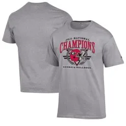 Champion Men's Gray Georgia Bulldogs College Football Playoff 2021 National S Helmet Wreath T-Shirt
