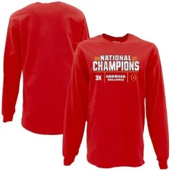 Blue 84 Women's Red Georgia Bulldogs 3-Time Football National S Oversized Long Sleeve T-Shirt