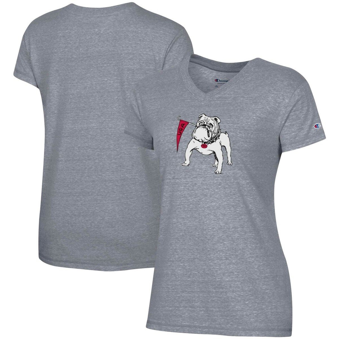 Champion Women's Gray Georgia Bulldogs Vault Logo V-Neck T-Shirt 2 Champion Women's Gray Georgia Bulldogs Vault Logo V-Neck T-Shirt - Image 2