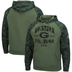 Colosseum Men's Olive/Camo Georgia Bulldogs OHT Military Appreciation Raglan Pullover Hoodie