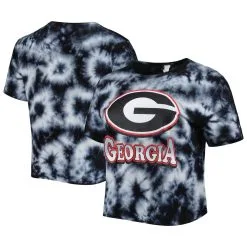 ZooZatz Women's Black Georgia Bulldogs Cloud-Dye Cropped T-Shirt